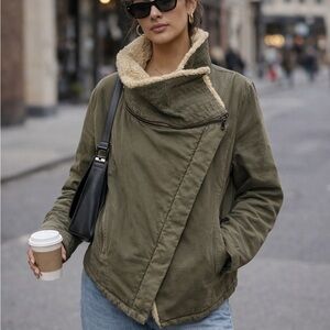 Marc New York asymmetrical zip high collar cotton coat size large fleece collar